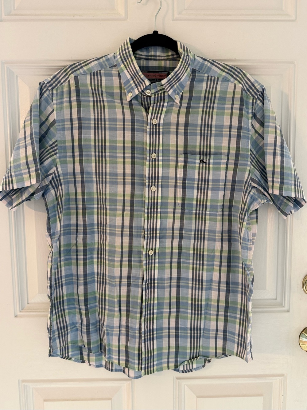 Vineyard Vines Short Sleeve Tucker Shirt- Blue & Green Plaid Men's M